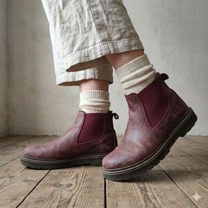 Birkenstock Stalon Boots Womens 37 US 6.5 Burgundy Leather Chelsea Lug Sole